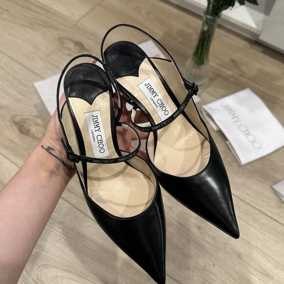 Jimmy Choo Ray 65 38.5 Black Nappa Leather Slingback Pumps - Picture 9 of 13